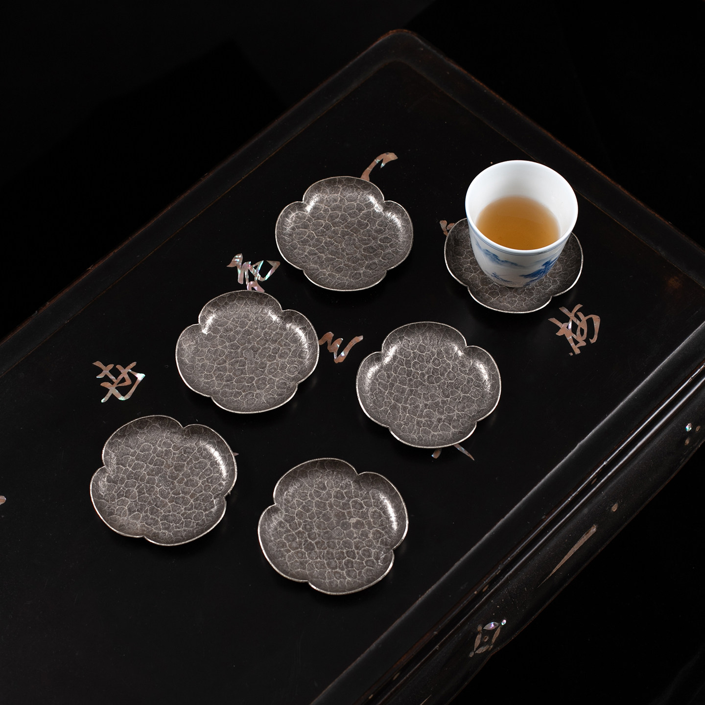 茶道复古银茶杯垫日式茶杯托盏托防滑隔热垫功夫茶具配件茶托