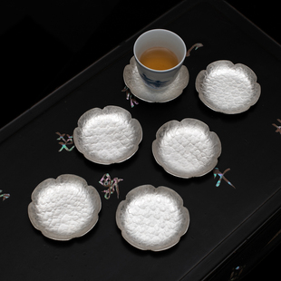 手作银制杯垫功夫茶具茶道零配件银茶杯托隔热垫复古银器银茶托垫