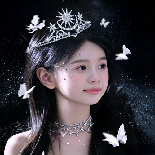 女童公主皇冠水晶星月发饰