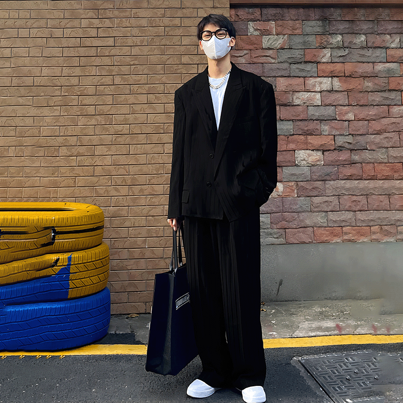 戗驳领西装外套痞帅高级感那不勒斯西服套装穿搭男生衣服搭配帅气