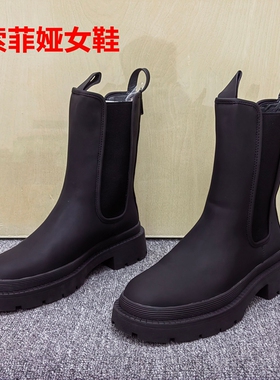 索菲娅39码清仓处理英伦风厚底切尔西靴女黑色中筒增高百搭短靴潮