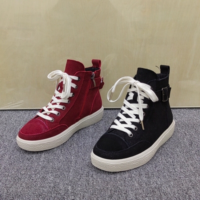 353638码冬季加绒韩版高帮鞋女系带休闲板鞋侧拉链学生百搭运动鞋