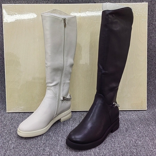 撤柜清仓处理英伦风高筒骑士靴女侧拉链皮带扣显瘦长筒靴平底圆头