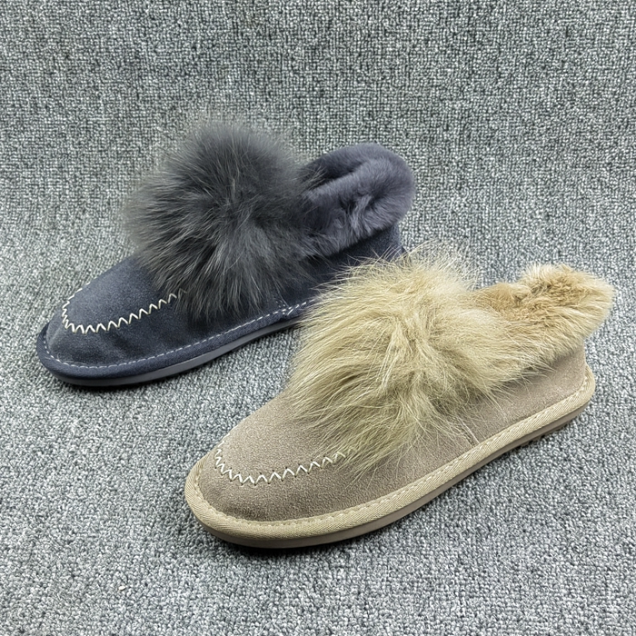 撤柜清仓处理毛绒棉鞋女冬季加绒保暖毛球装饰平底居家鞋防滑女鞋