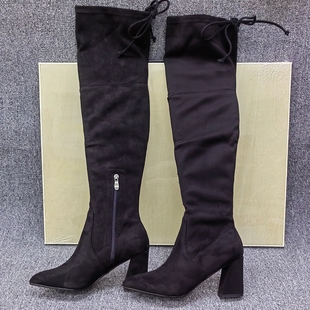39码 处理过膝长靴女秋冬粗跟弹力瘦瘦靴百搭不掉筒高筒靴 撤柜断码