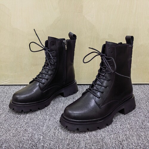 特价清仓处理冬季系带马丁靴女中筒粗跟机车靴短靴百搭潮酷女靴潮