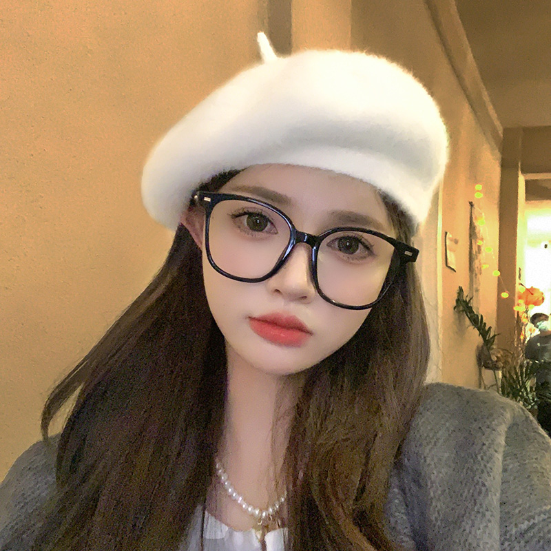 白色贝雷帽女2025新款冬毛绒蓓蕾帽显脸小气质画家帽子1130w