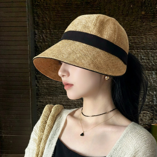 大帽簷渔夫帽子女款新款夏季防晒遮阳可扎马尾鸭舌0810r