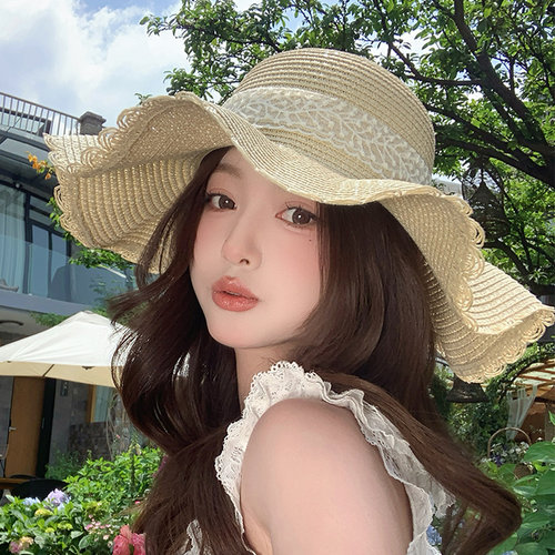 氛围感法式蕾丝草帽女款夏季海边度假大檐遮阳帽子新款沙滩0810r