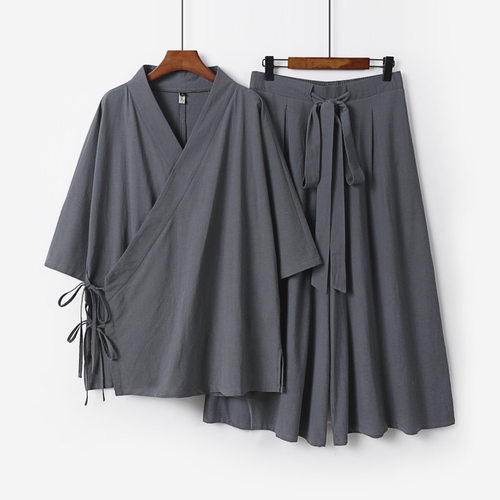 中国风男装佛系新中式亚麻套装男唐装古风汉服道袍外套棉麻两件套