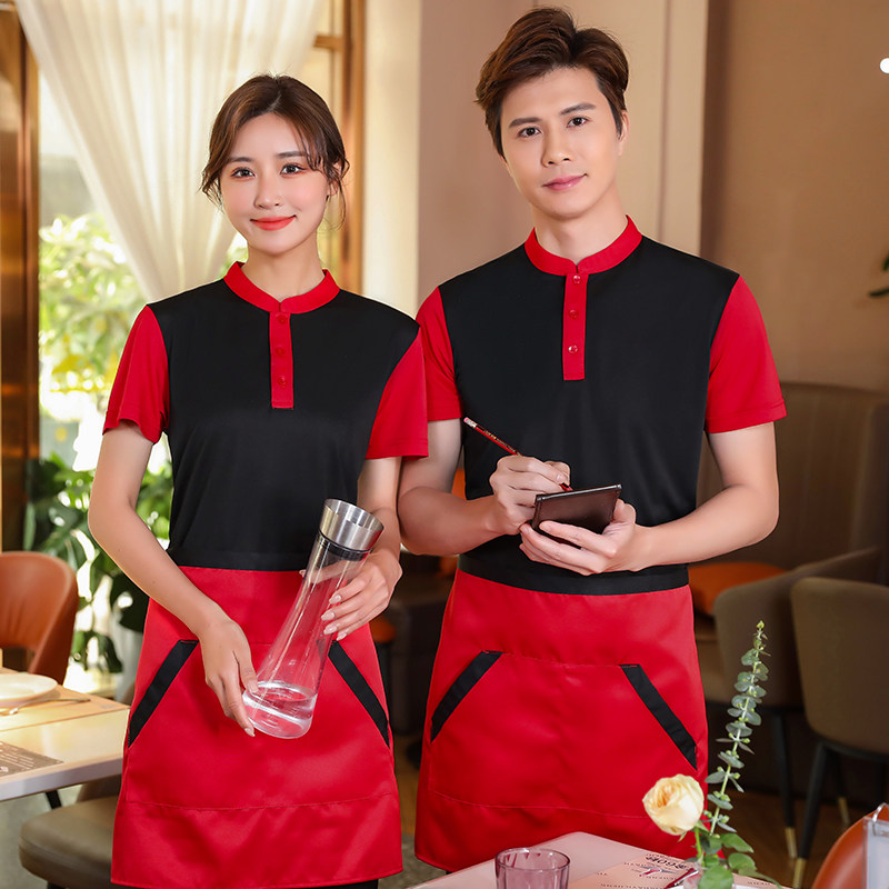 工作服短袖夏装定制餐饮快餐厅饭店奶茶店服务员夏季T恤订制工装