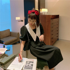 Take a real picture of South Korean ins New Retro heavy industry embroidery bubble sleeve super long dress
