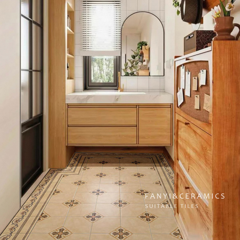 美式复古围边花砖卫生间瓷砖地砖