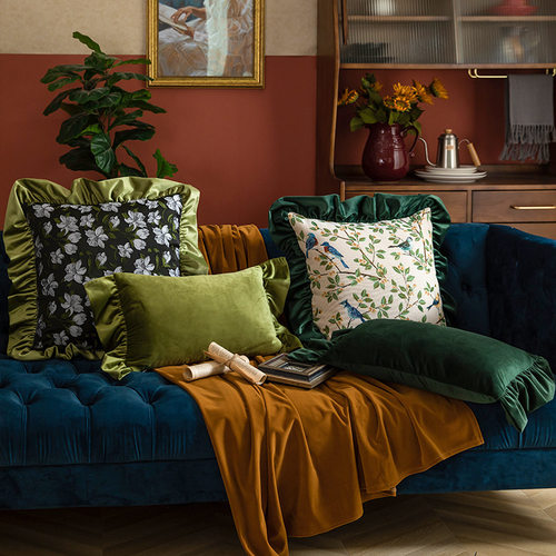 暖色调美式复古花卉提花靠垫抱枕