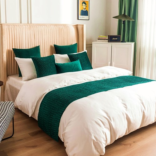 欧美风彩色荷兰绒褶皱纹理床尾巾