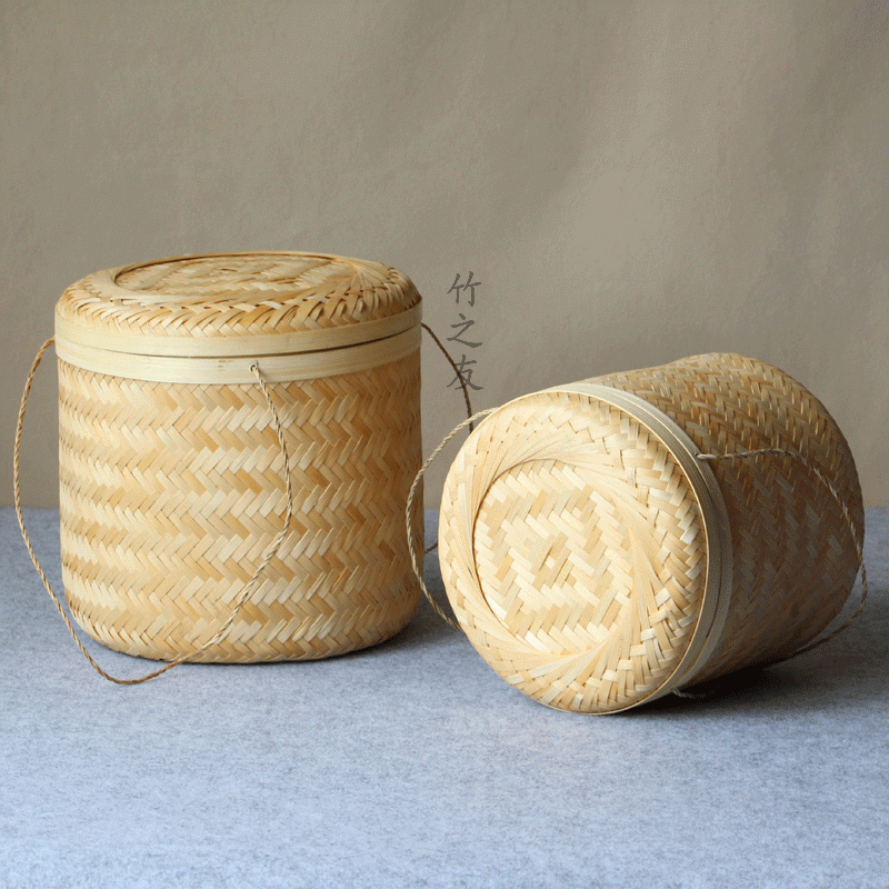 竹制品 竹编 工艺品 手工 家用 收纳筐带盖茶叶罐农家 零食包装盒