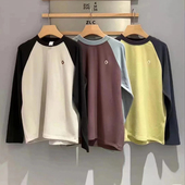 0系列 24女春秋新品 轻量磨毛拼色长袖 素然T恤 打底衫 A0243TS19