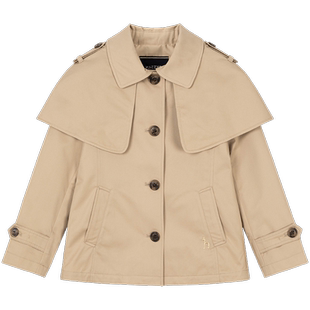 进口同款hazzys童装哈吉斯女童风衣秋新挺括可拆卸披肩英伦外套