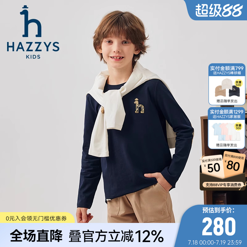 hazzys圆领休闲长袖T恤