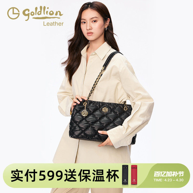 金利来小香风气质女包时尚新款菱格链条单肩包大容量黑色托特包潮