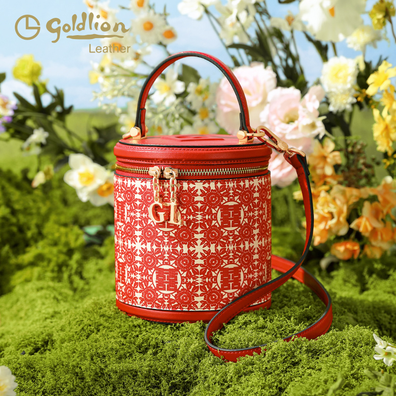 金利来商场同款女包时尚复古小圆包高品质PVC单肩斜挎包水桶包包