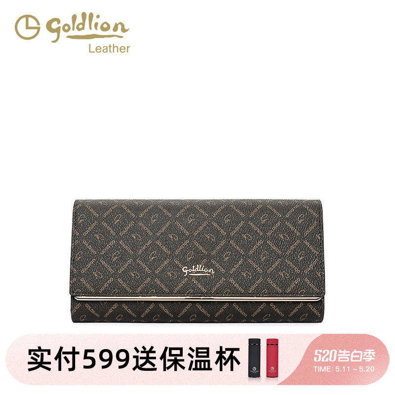 金利来新款钱包复古折叠撞色时尚印花pvc手包钱包长款女士手拿包