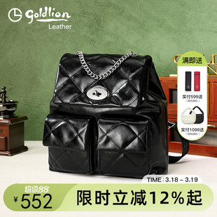 金利来时尚小香风女包双肩包新款百搭黑色通勤链条休闲背包牛皮潮
