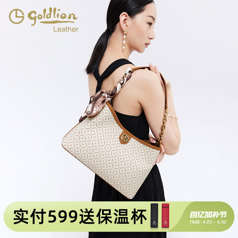 金利来2026新款小众女包手提包复古文艺百搭单肩印花包通勤大容量