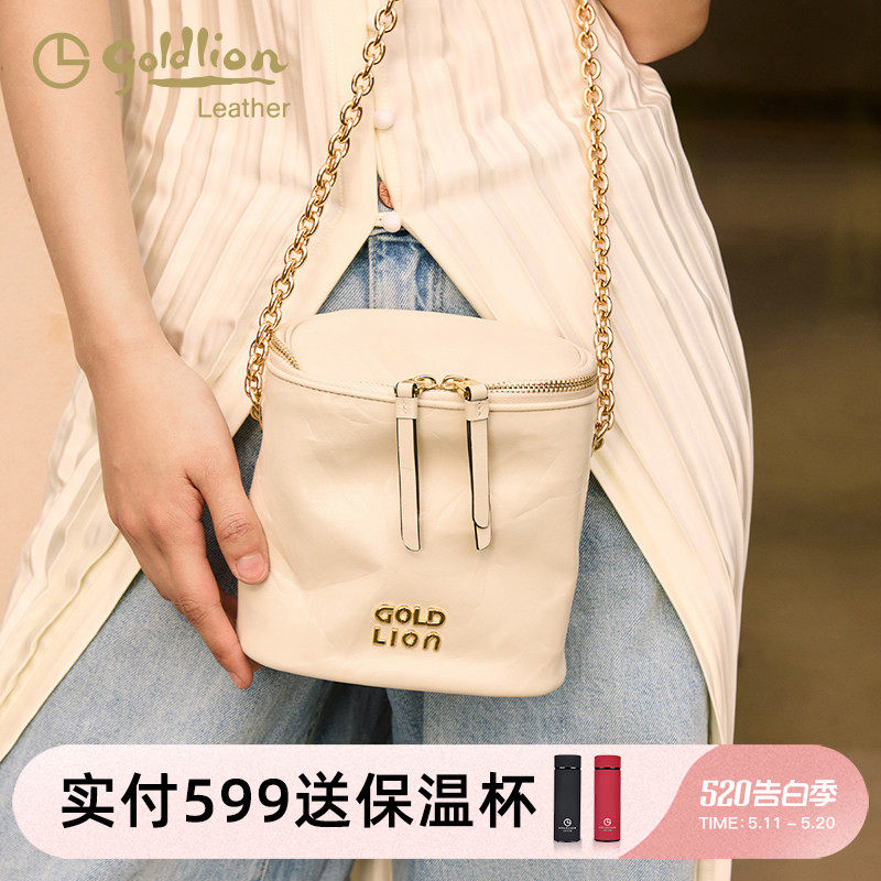 金利来真皮女包单肩圆筒包2026新款迷你手机包小包时尚斜挎链条包