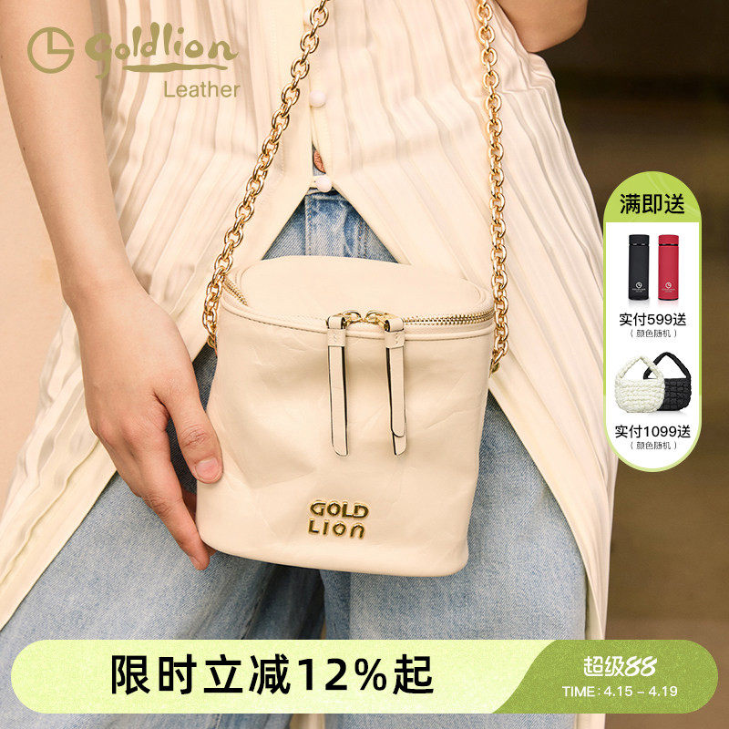 金利来真皮女包单肩圆筒包2026新款迷你手机包小包时尚斜挎链条包