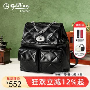 金利来时尚小香风女包双肩包新款百搭黑色通勤链条休闲背包牛皮潮