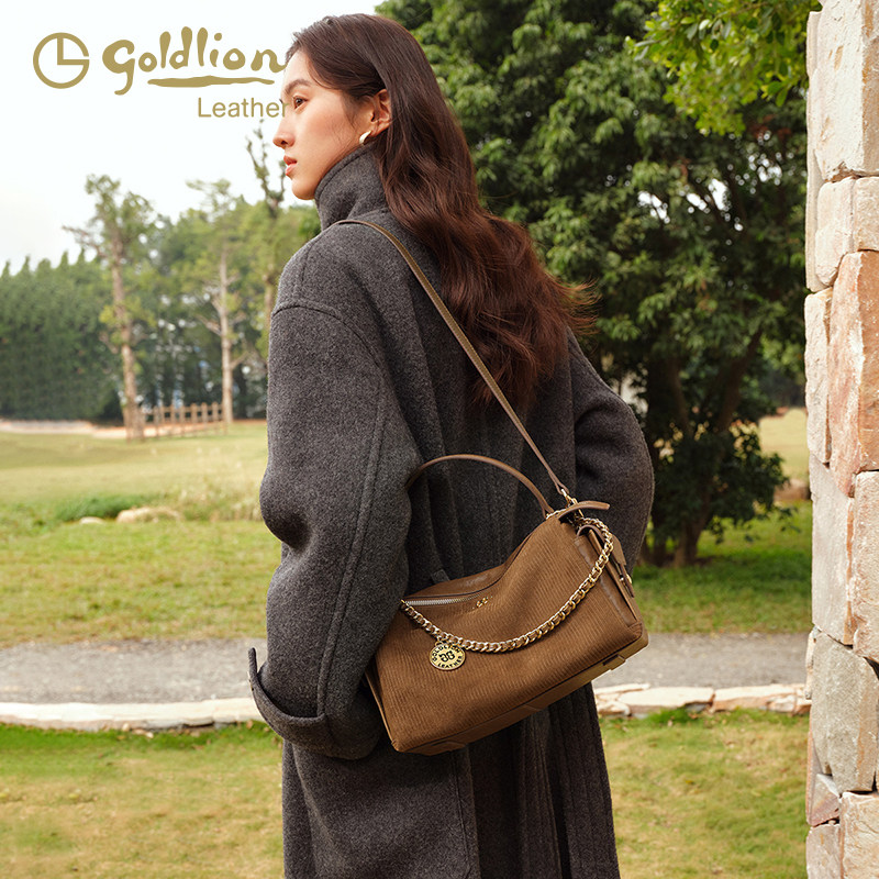 金利来时尚女包商场同款复古卡其波士顿手提包轻奢牛皮单肩斜挎包,箱包皮具/热销女包/男包,波士顿包,淘宝优惠券,粉丝福利购,淘宝优惠卷