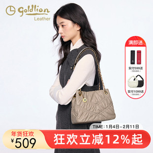 金利来水桶包女士真皮2026新款手提单肩大容量小众链条设计通勤包