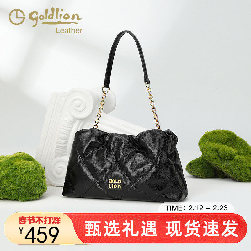 金利来黑色hobo女包真皮软包单肩包新款大容量链条斜挎包通勤百搭