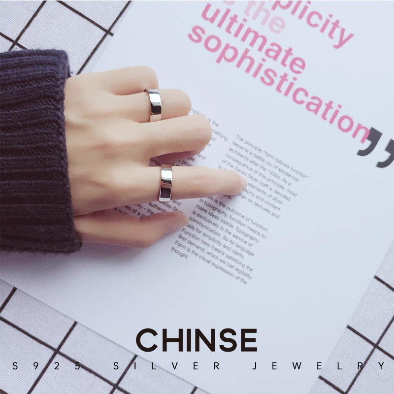 CHINSE倾色纯银光面戒指