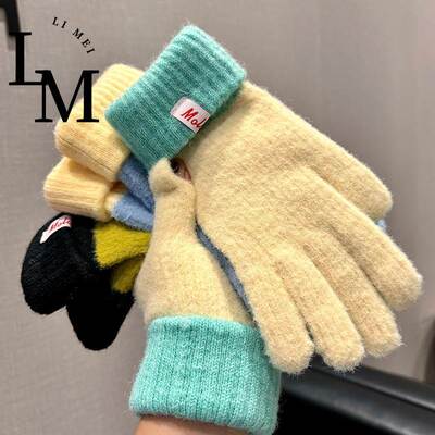 羊绒手套女士冬季新款毛线针织保暖漏二指可触屏骑行防寒加厚抗寒