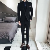 Демисезонный пиджак классического кроя, мужской комплект, свадебное платье, костюм, в корейском стиле, 3 предмета, облегающий крой