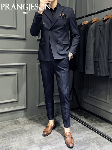 Демисезонный синий комплект, костюм, пиджак классического кроя, в британском стиле