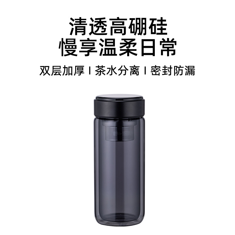 茶黑色双层玻璃泡茶杯图片