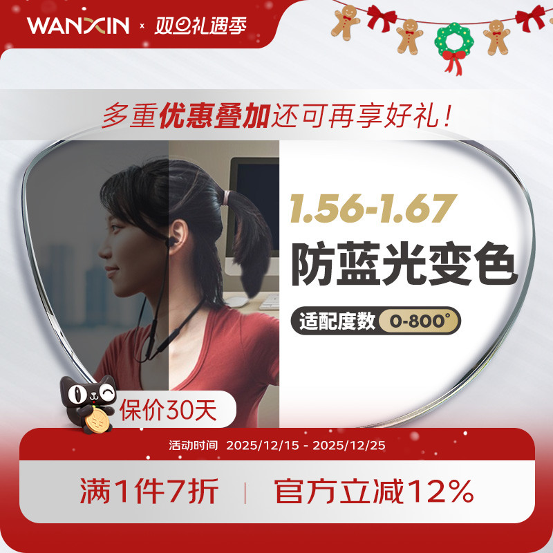 万新防蓝光变色镜片自动感光变灰非球面1.67超薄近视眼镜官方旗舰