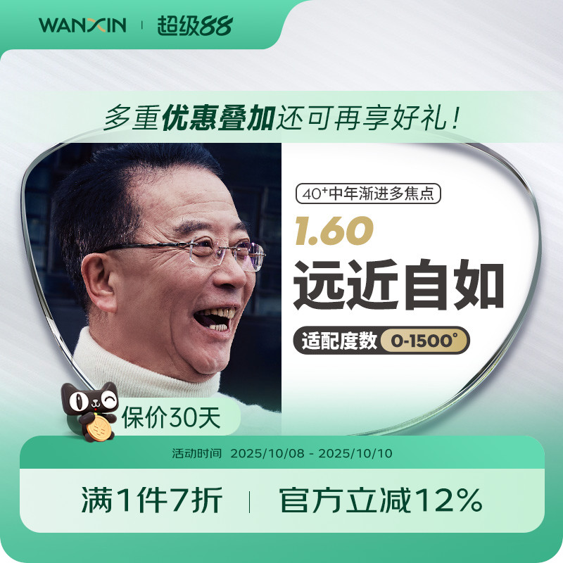 万新非球面1.60近视远视成人渐进镜片万新中老年镜片2片装定制片