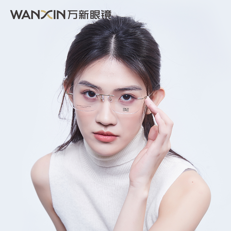 无框御姐风近视眼镜女可配度数防蓝光纯钛超轻金丝无边框眼睛镜架