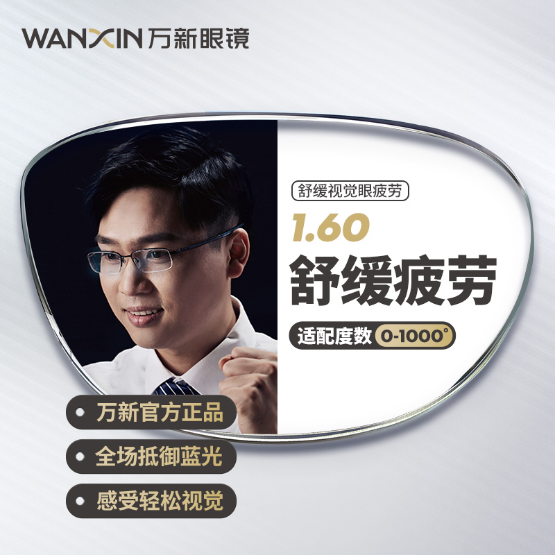 万新1.60超薄防蓝光辐射镜片万新缓解视疲劳近视眼镜片 2片装