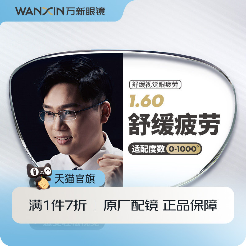 万新1.60超薄防蓝光辐射镜片万新缓解视疲劳近视眼镜片 2片装