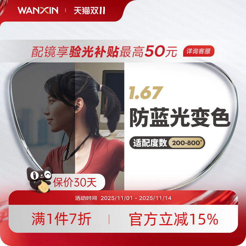 万新防蓝光自动感光变色镜片