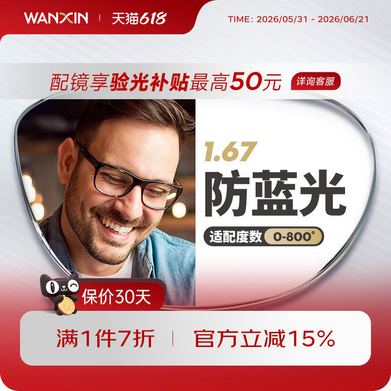 万新镜片防蓝光辐射超薄近视1.67配镜高度数镜片官方旗舰店