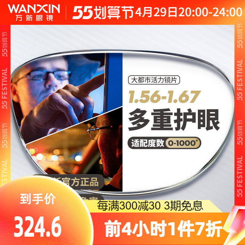 万新驾驶镜片1.56 1.60 1.67超薄防蓝光辐射眩光非球面驾驶近视