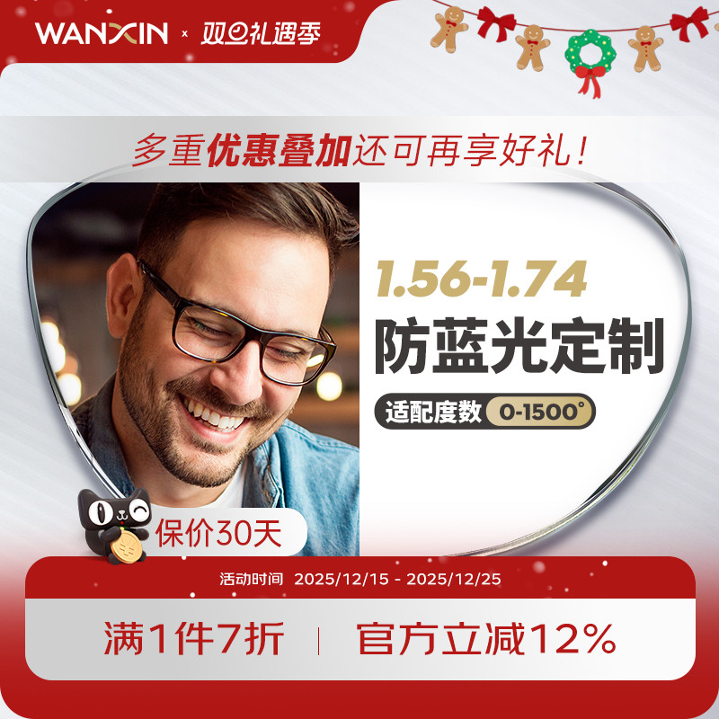 万新近视防蓝光镜片1.56 1.60 1.67 1.74眼镜片配镜片单光定制片