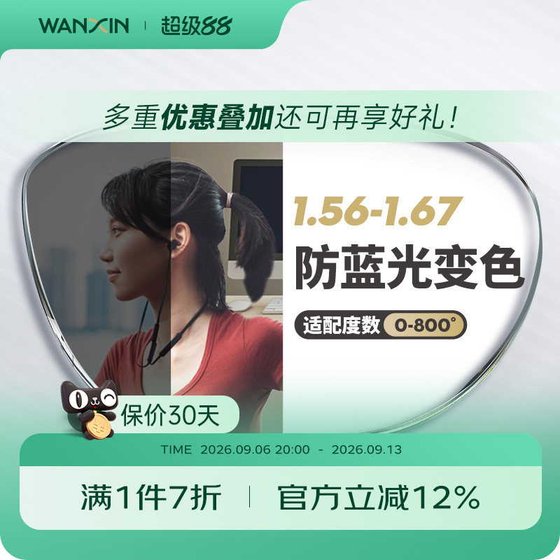 万新防蓝光变色镜片自动感光变灰非球面1.67超薄近视眼镜官方旗舰