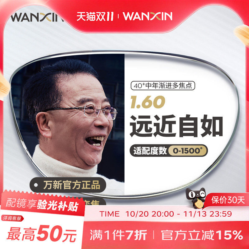 万新非球面1.60近视远视成人渐进镜片万新中老年镜片2片装定制片
